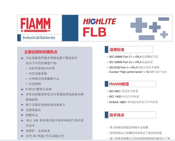 非凡FIAMM蓄电池FLB系列