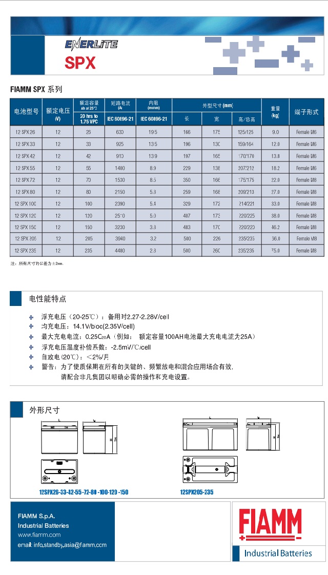 非凡FIAMM蓄电池SPX系列