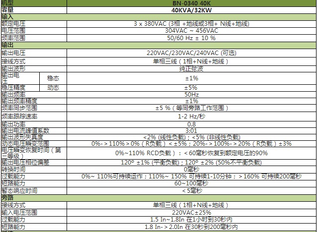 北宁电力UPS电源BN-0340 40K系列