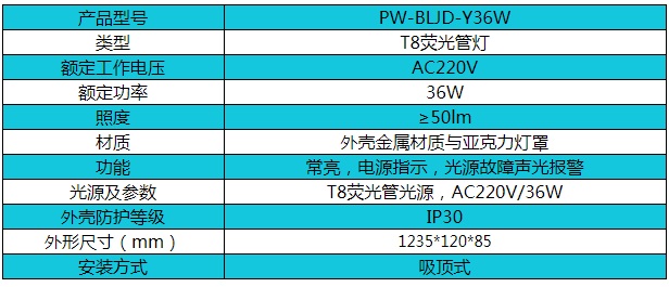 帕沃智能疏散PW-ZLJD-Y36W型T8荧光管灯