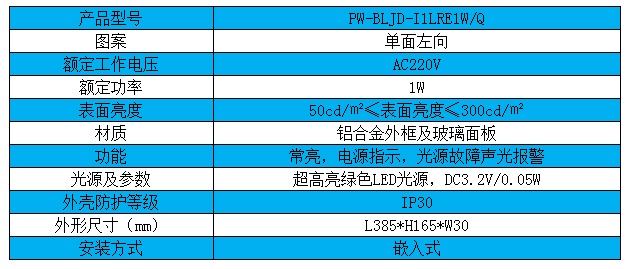 帕沃智能疏散PW-BLJD-I1LRE1W/Q型单面左向嵌入式标志灯