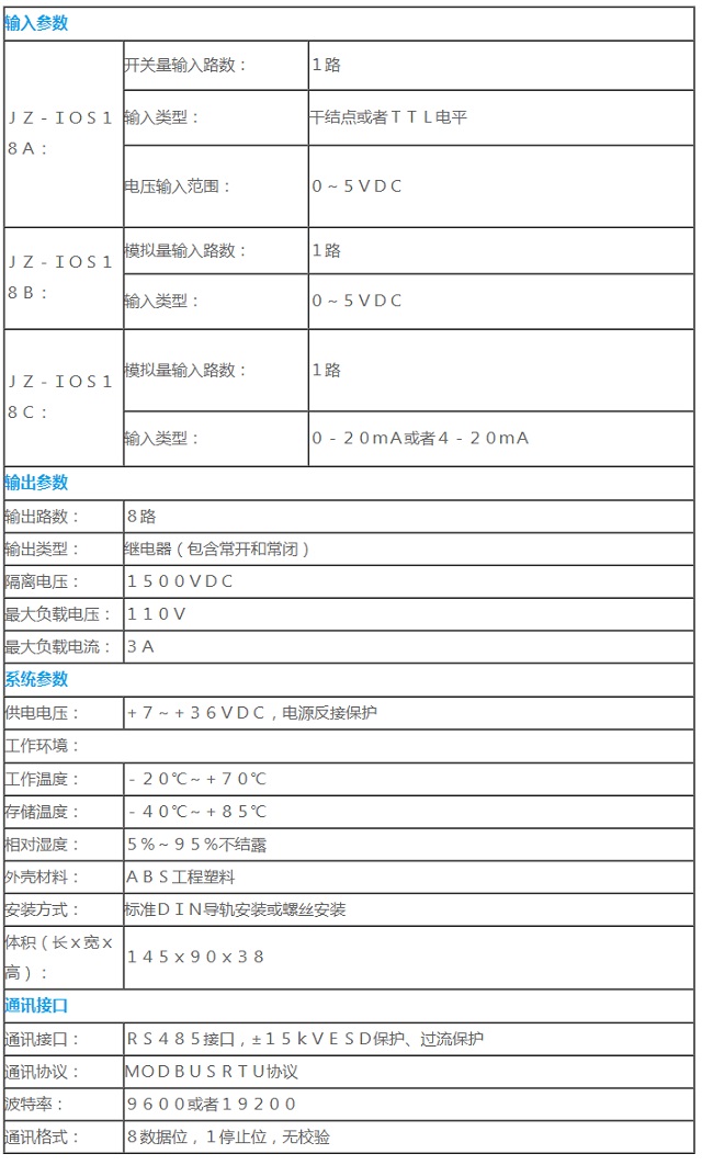 卓振动力环境监控系统JZ-IOS18输入输出模块