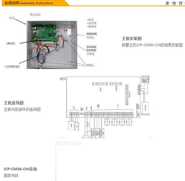 博世门禁一卡通系统6防区家用防盗报警主机ICP-CMS6-CHI