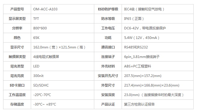 迈世机房环境监控触摸式动环监测屏OM-ACC-A103