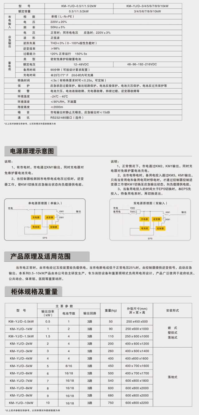 柯曼EPS电源KM-YJ/D单相照明系列