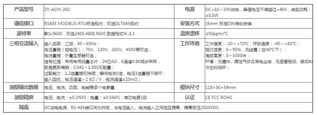 至元三相电量检测仪ZY-ACM-260