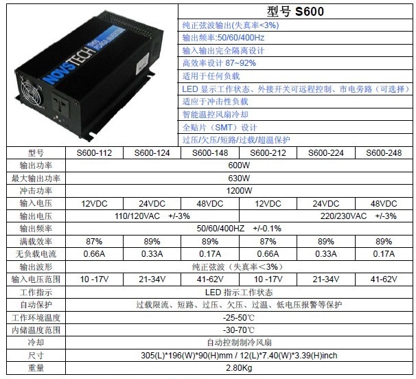 诺雅智讯600W正弦波逆变电源