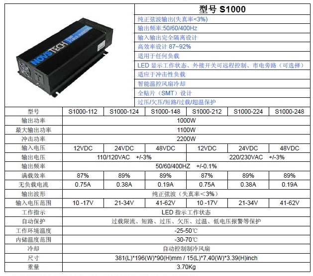 诺雅智讯1000W正弦波逆变电源